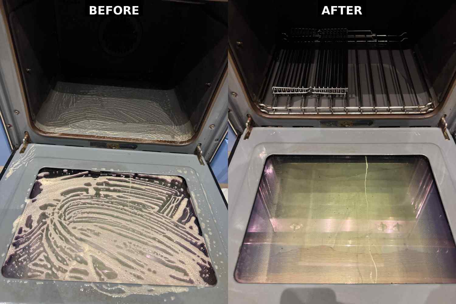 Before and after oven glass cleaning