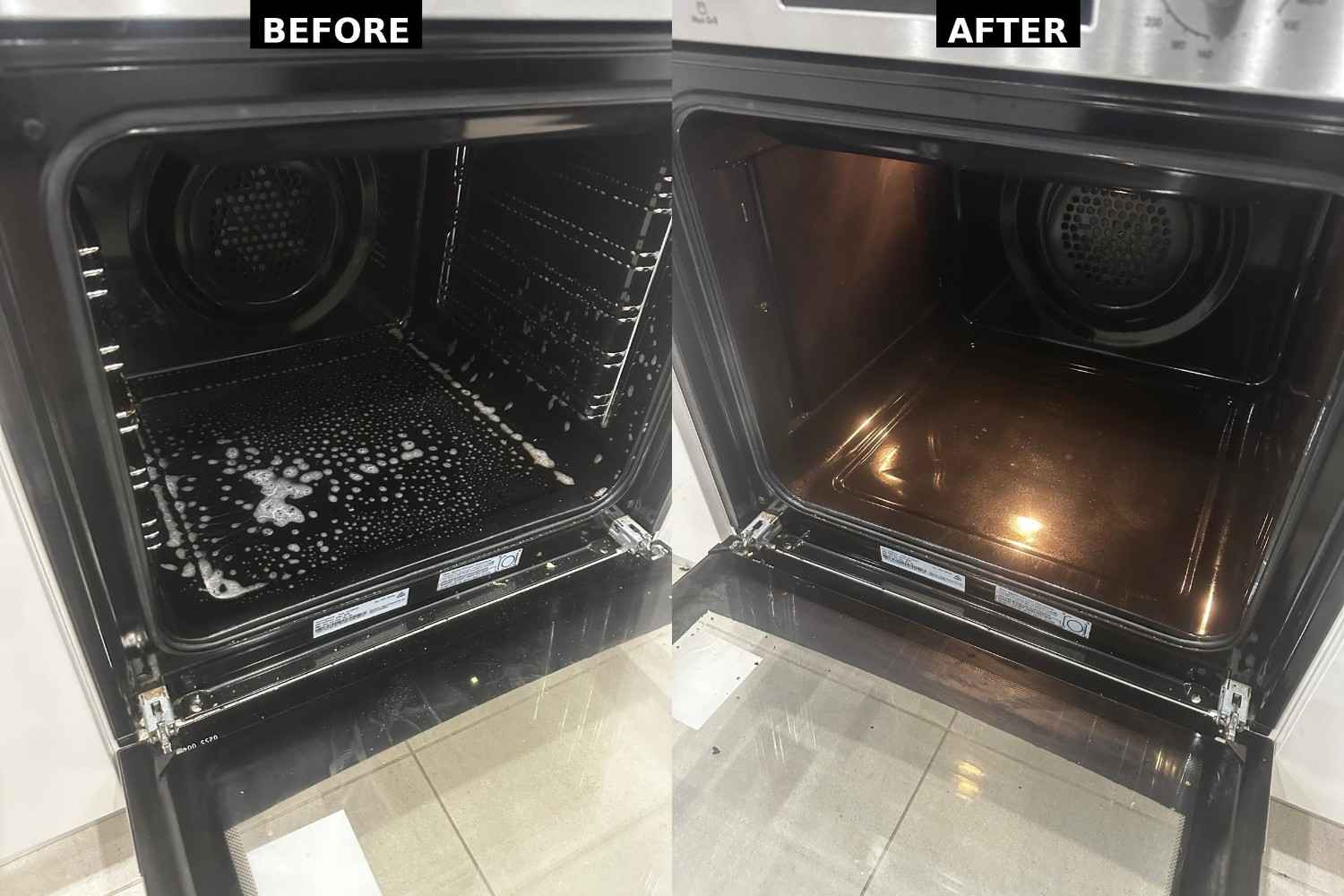Before and after oven restoration cleaning