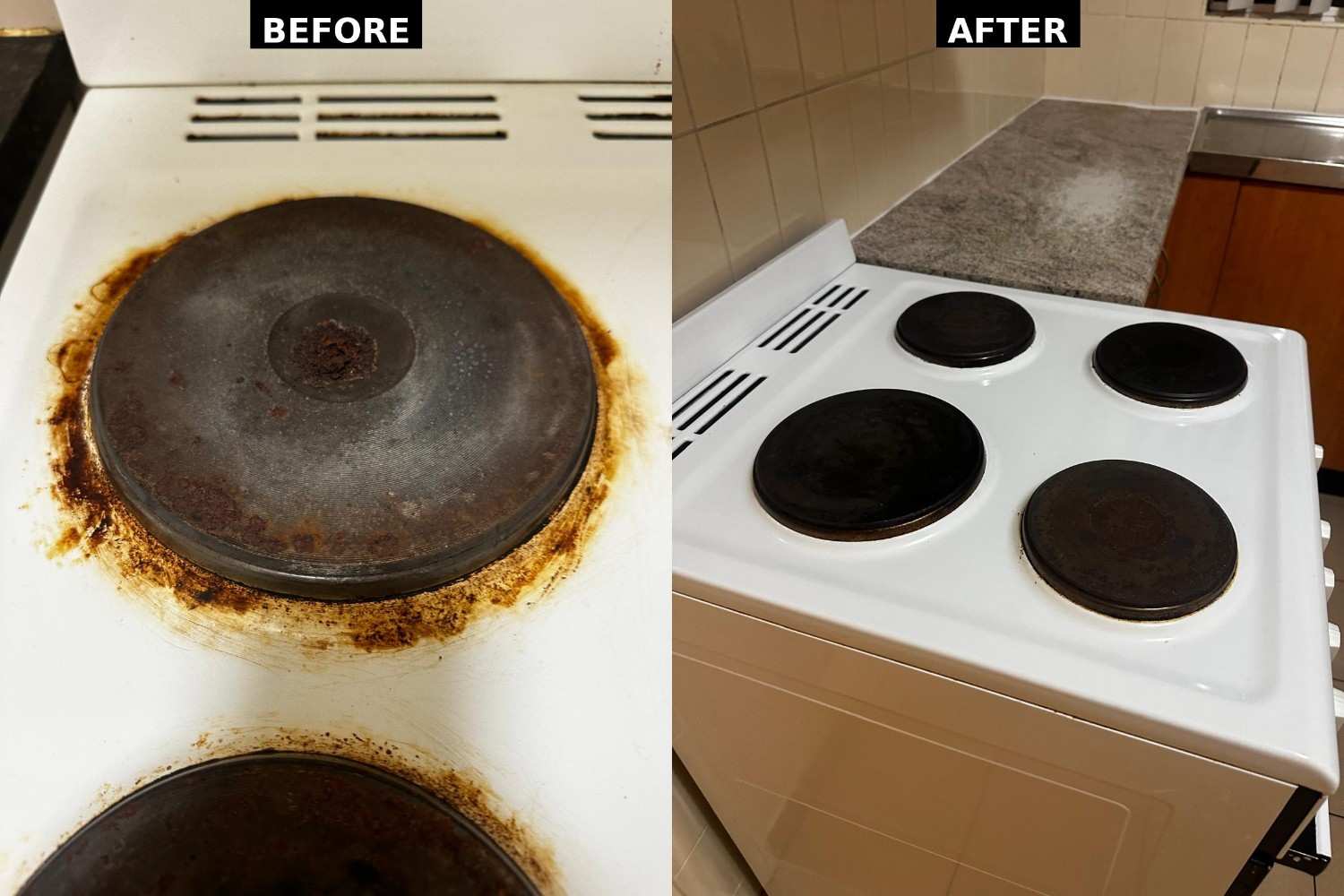 Before and after stove cleaning result